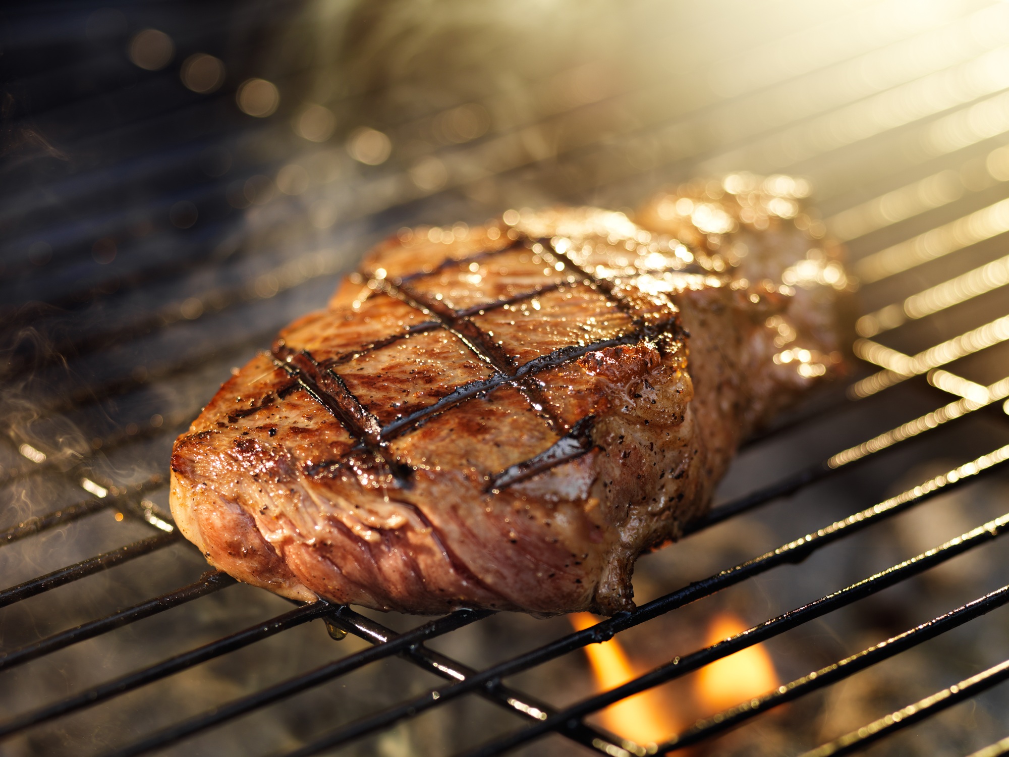 steak with cooking on grill